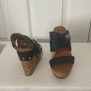 Tommy Hilfiger Black and Tan Wedge Sandals